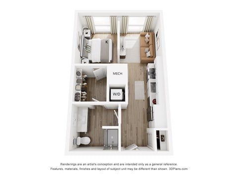 Floor plan for studio, 1 bath, 510 sqft